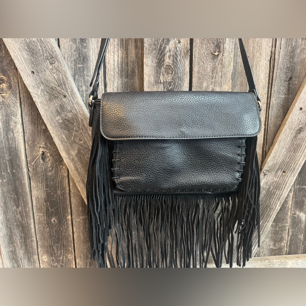 Moda Luxe Black Fringe Crossbody Bag